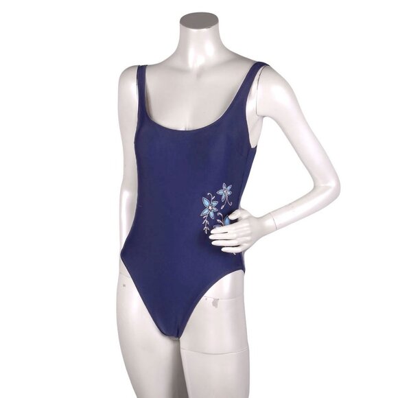 Vintage GOTTEX Swimsuit One Piece Bathing Suit Beach Summer Floral Blue 90s - Picture 1 of 7